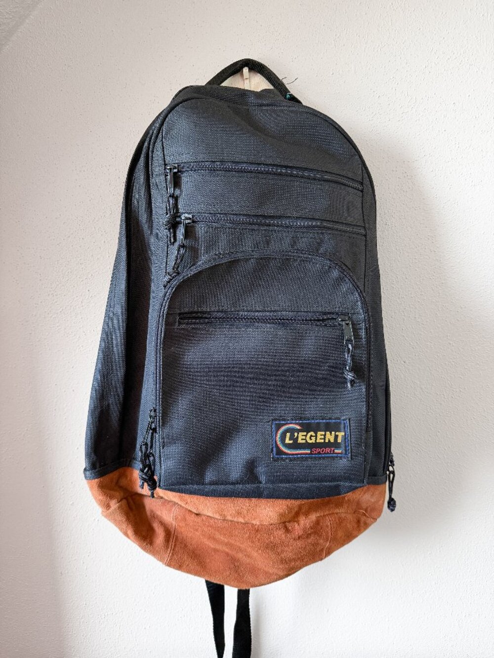 L'Egent Sport Vintage 80s Backpack Black Brown Suede Bottom